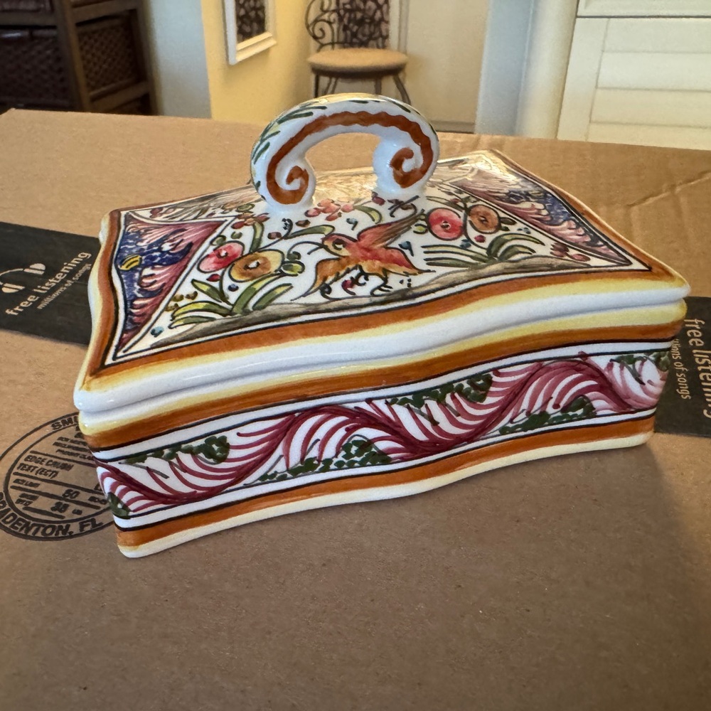 Hand-Painted Ceramic Box with Multicolor Design